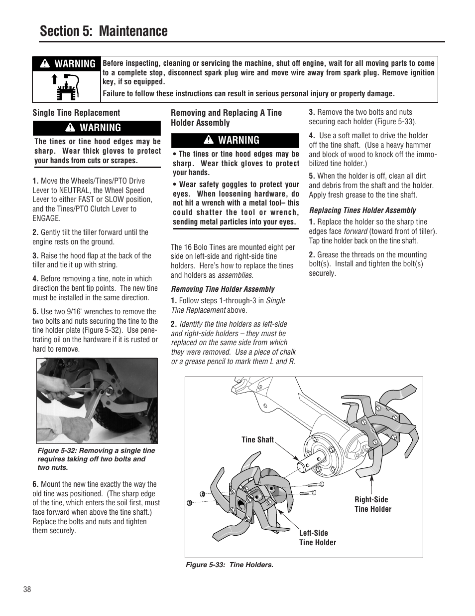 Warning | Troy-Bilt 682J  EN User Manual | Page 38 / 45