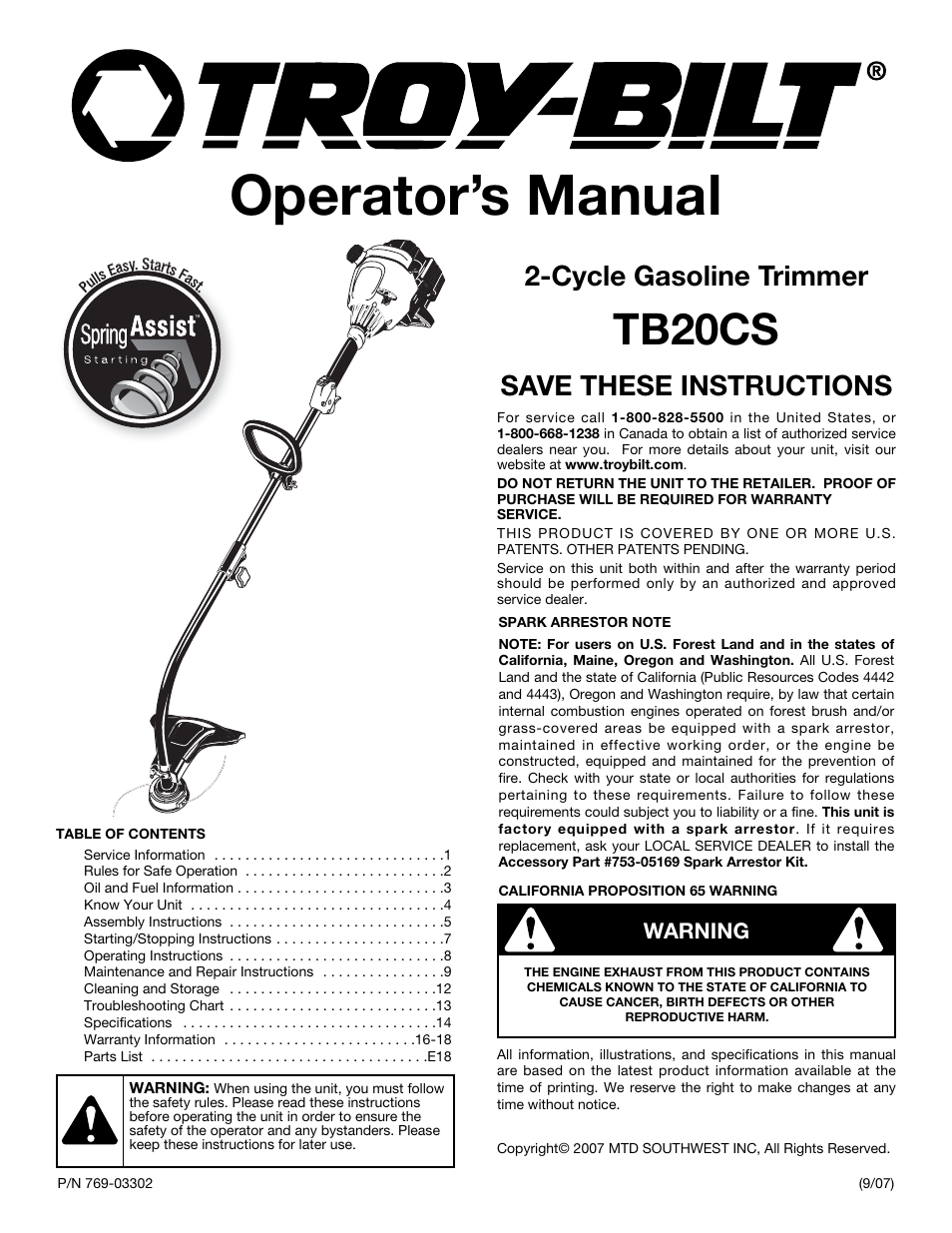 Troy-Bilt TB20CS User Manual | 56 pages