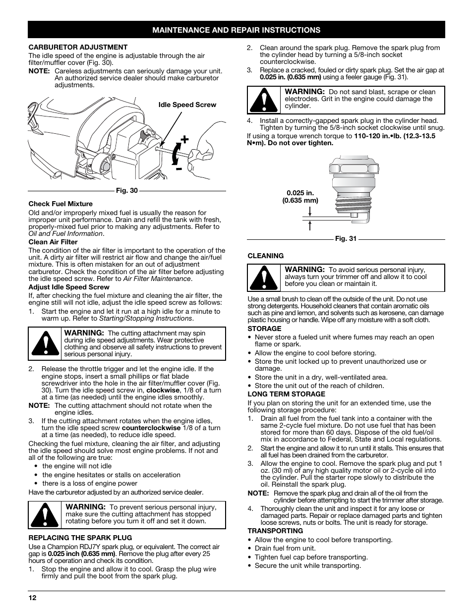 Troy-Bilt TB20CS User Manual | Page 12 / 56