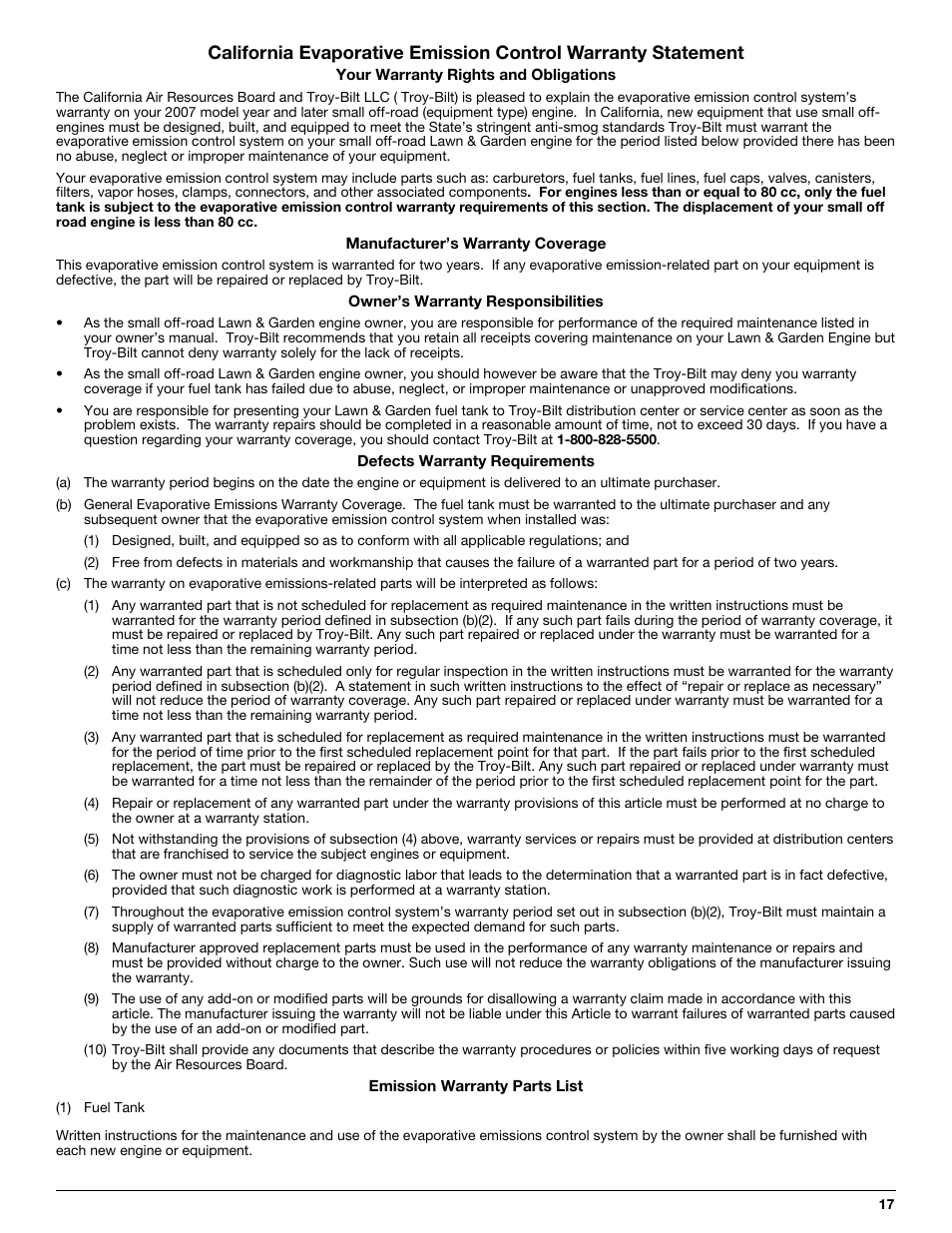 Troy-Bilt TB20CS User Manual | Page 17 / 56