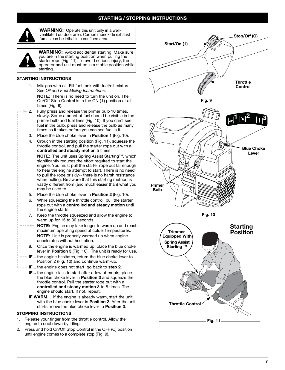 Starting position | Troy-Bilt TB20CS User Manual | Page 7 / 56