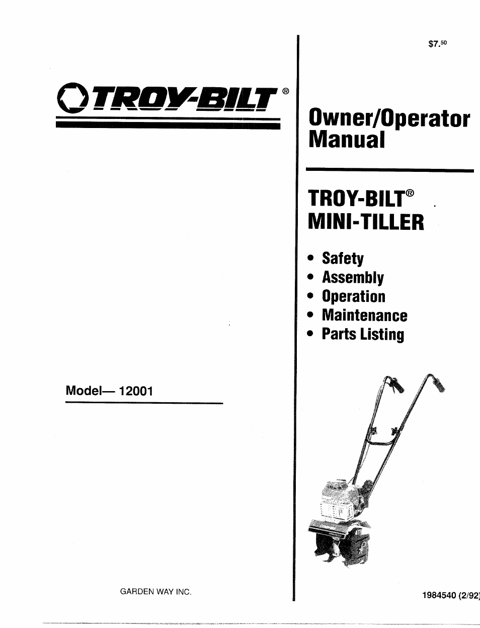 Troy-Bilt 12001 User Manual | 24 pages