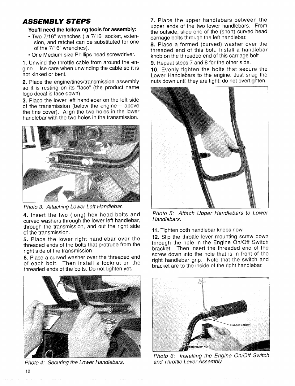 Assembly steps | Troy-Bilt 12001 User Manual | Page 10 / 24