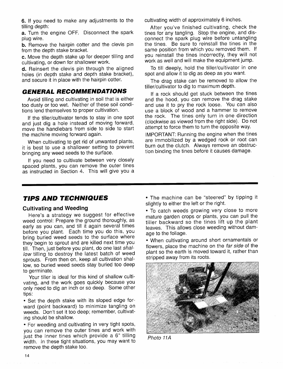 Tips and techniques, Cultivating and weeding, General recommendations | Troy-Bilt 12001 User Manual | Page 14 / 24