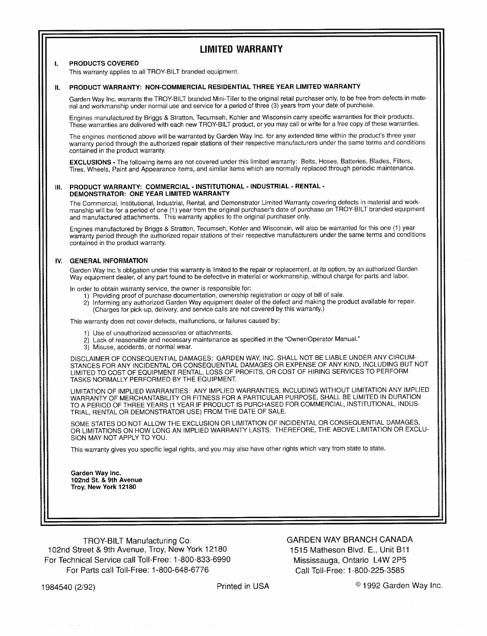 Troy-Bilt 12001 User Manual | Page 24 / 24