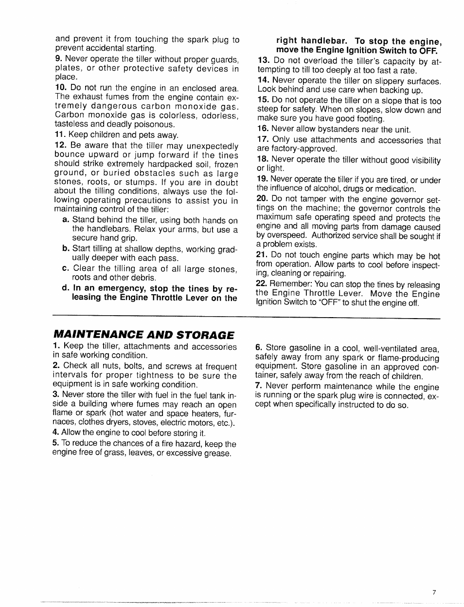 Maintenance and storage | Troy-Bilt 12001 User Manual | Page 7 / 24