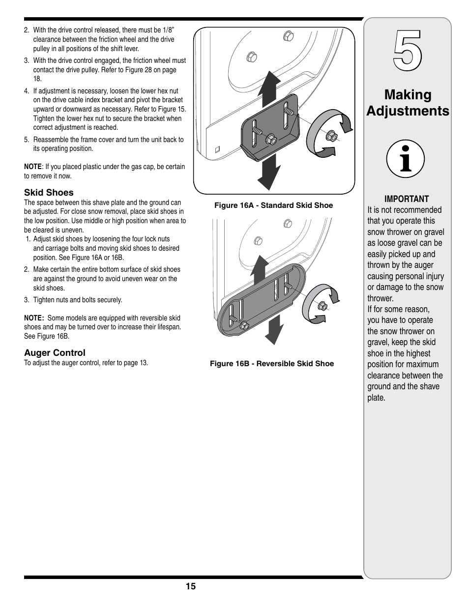 Making adjustments | Troy-Bilt Two-Stage Snow Thrower User Manual | Page 15 / 52