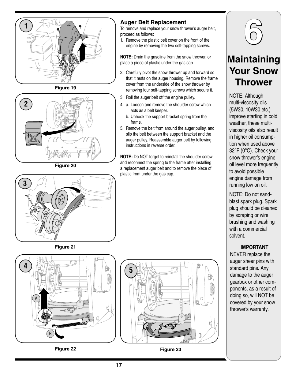Maintaining your snow thrower | Troy-Bilt Two-Stage Snow Thrower User Manual | Page 17 / 52