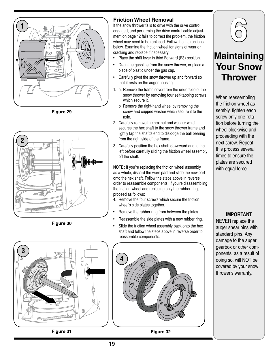 Maintaining your snow thrower | Troy-Bilt Two-Stage Snow Thrower User Manual | Page 19 / 52