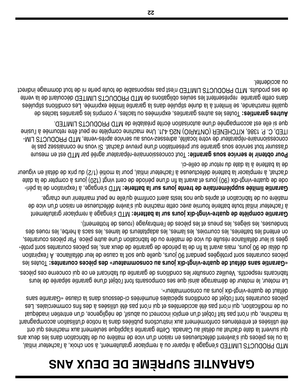 Garantie suprème de deux ans | Troy-Bilt Two-Stage Snow Thrower User Manual | Page 31 / 52