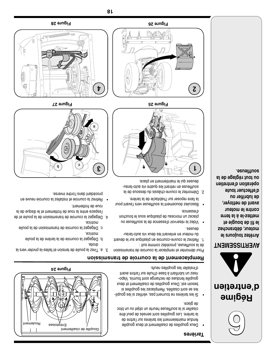 Régime d’entretien, Aver tissement | Troy-Bilt Two-Stage Snow Thrower User Manual | Page 35 / 52