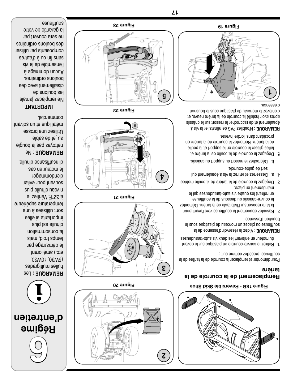 Régime d’entretien | Troy-Bilt Two-Stage Snow Thrower User Manual | Page 36 / 52