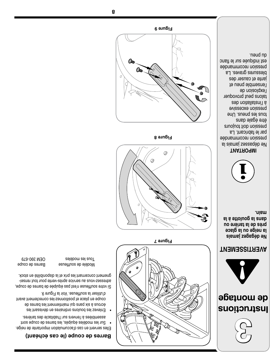 Ins tru ctio ns de mon tag e, Aver tissement | Troy-Bilt Two-Stage Snow Thrower User Manual | Page 45 / 52