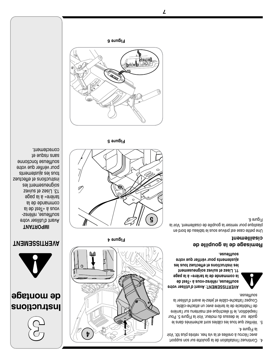 Ins tru ctio ns de mon tag e, Aver tissement | Troy-Bilt Two-Stage Snow Thrower User Manual | Page 46 / 52