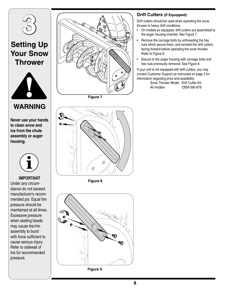 Setting up your snow thrower, Warning | Troy-Bilt Two-Stage Snow Thrower User Manual | Page 8 / 52