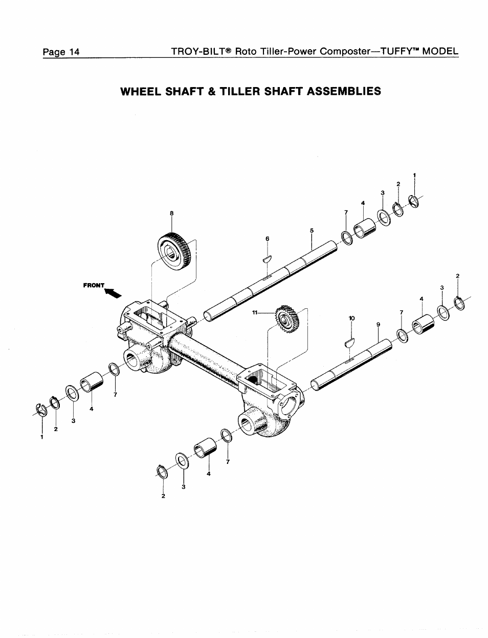 Wheel shaft & tiller shaft assemblies | Troy-Bilt 1900634A User Manual | Page 16 / 20