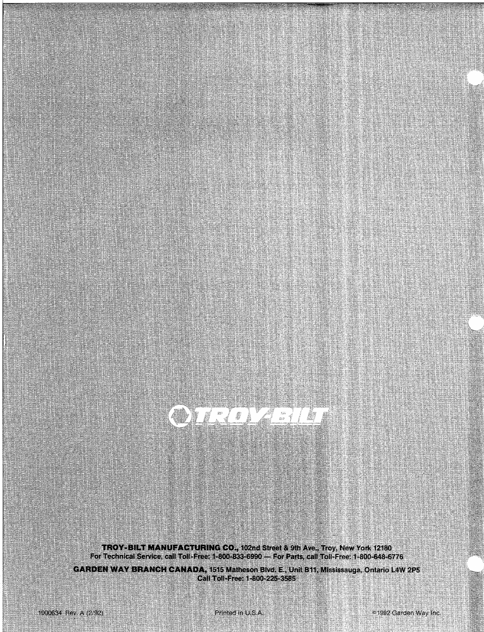 Troy-Bilt 1900634A User Manual | Page 20 / 20