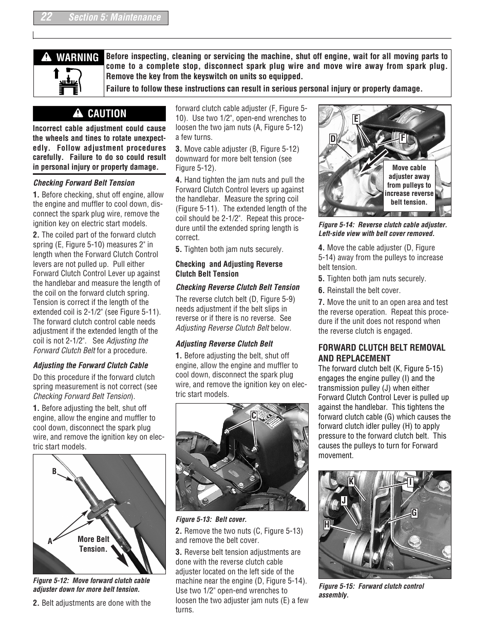 Warning, Caution | Troy-Bilt 664D User Manual | Page 22 / 44