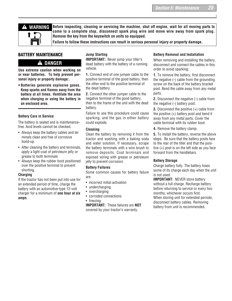 Warning, Danger | Troy-Bilt 664D User Manual | Page 25 / 44