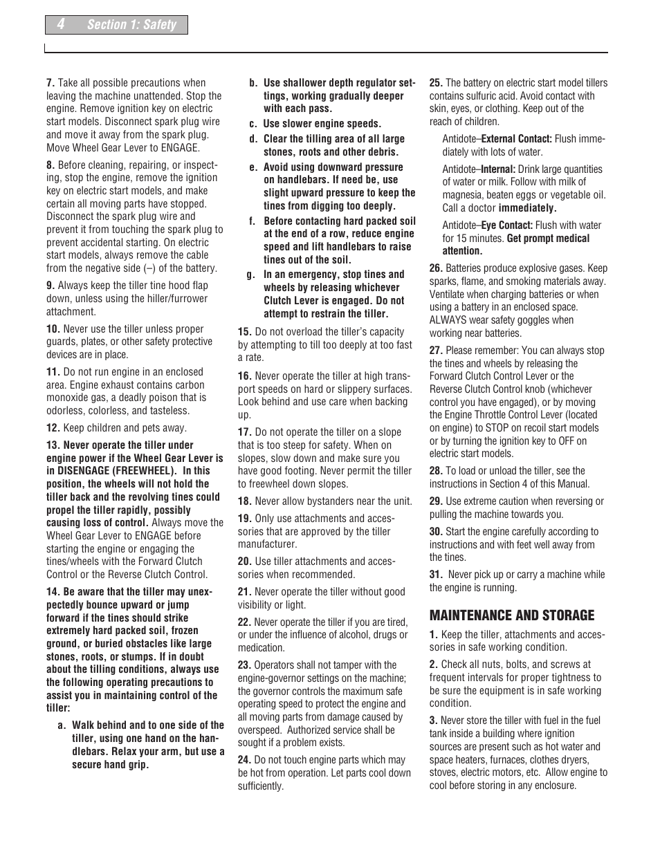 Maintenance and storage | Troy-Bilt 664D User Manual | Page 4 / 44