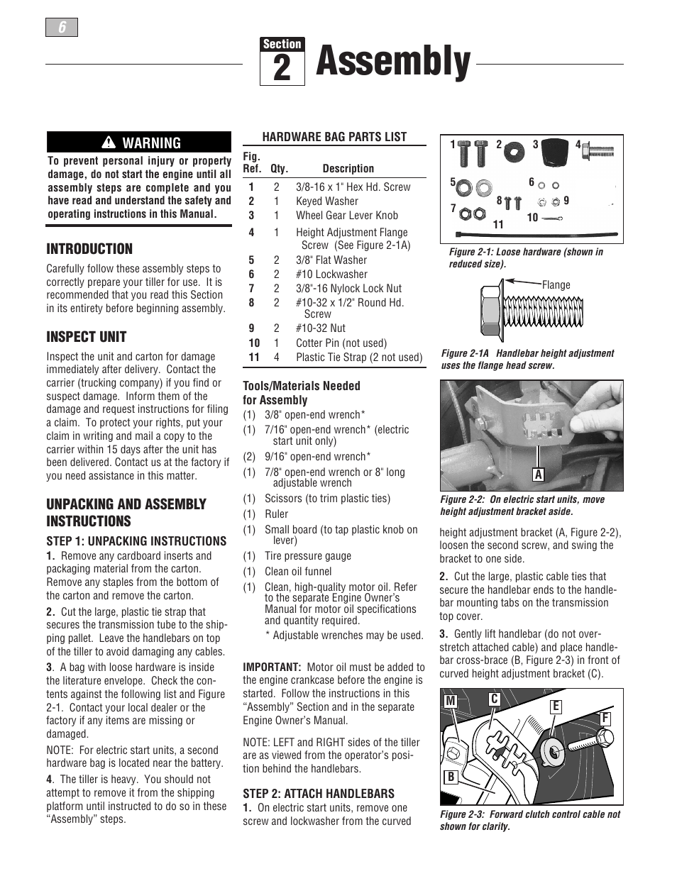 Assembly, Introduction, Inspect unit | Unpacking and assembly instructions, Warning | Troy-Bilt 664D User Manual | Page 6 / 44