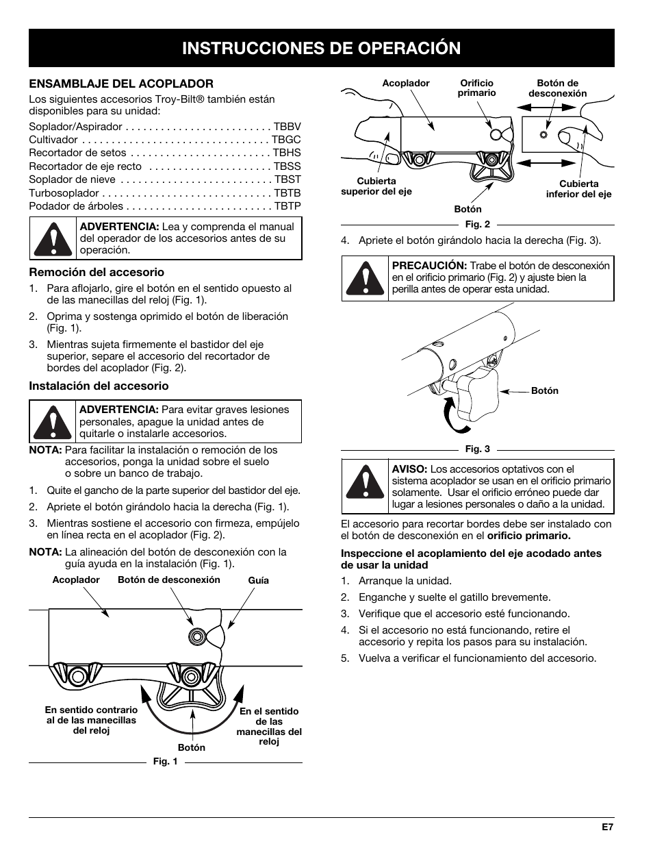 Instrucciones de operación | Troy-Bilt 769-02047 User Manual | Page 31 / 36