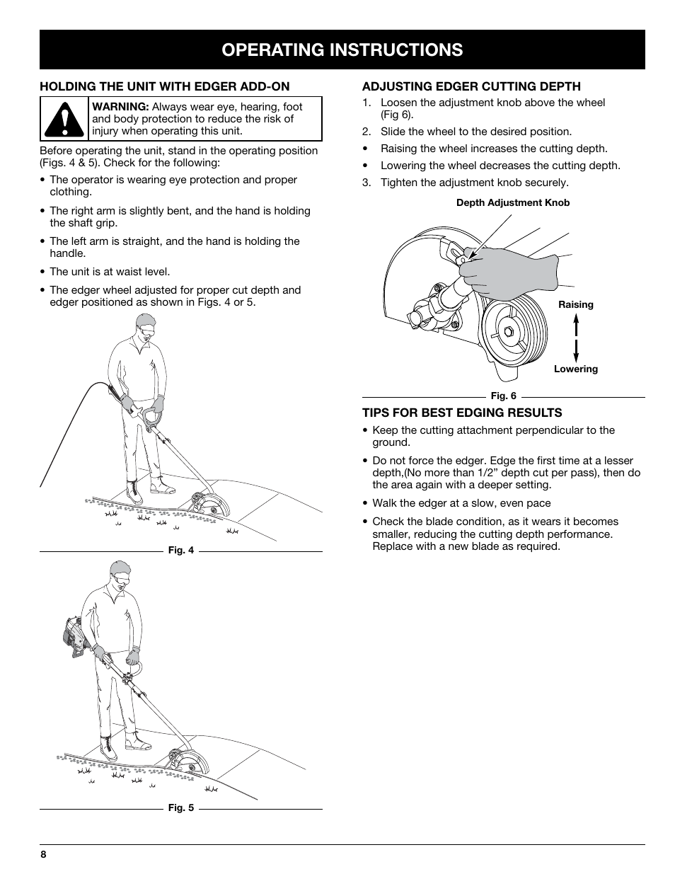Operating instructions | Troy-Bilt 769-02047 User Manual | Page 8 / 36