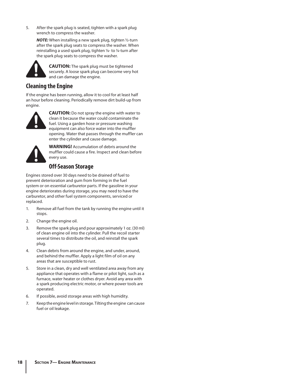 Cleaning the engine, Off-season storage | Troy-Bilt 2100 User Manual | Page 18 / 52