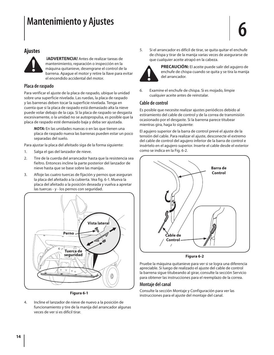 Mantenimiento y ajustes, Ajustes | Troy-Bilt 2100 User Manual | Page 40 / 52