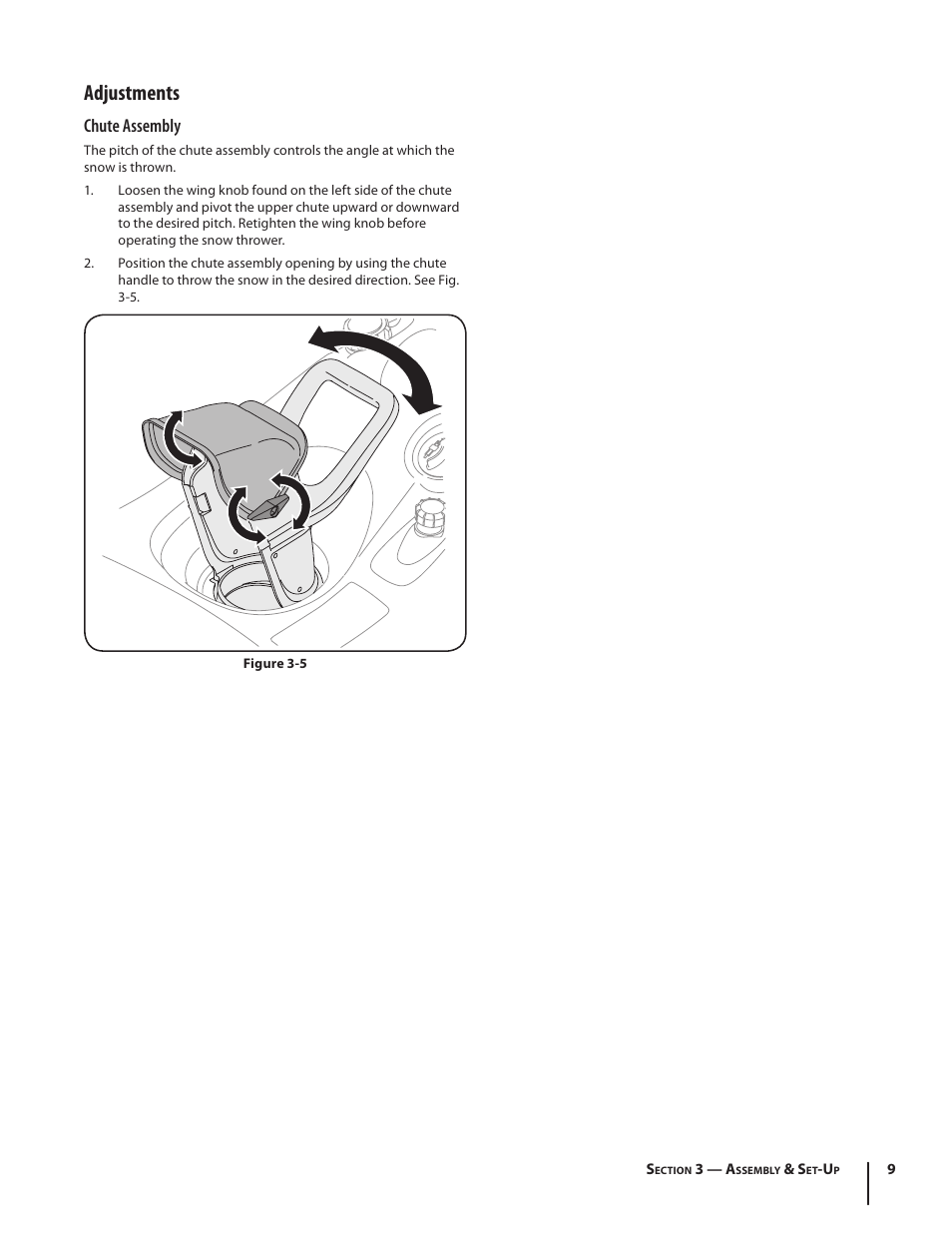 Adjustments, Chute assembly | Troy-Bilt 2100 User Manual | Page 9 / 52