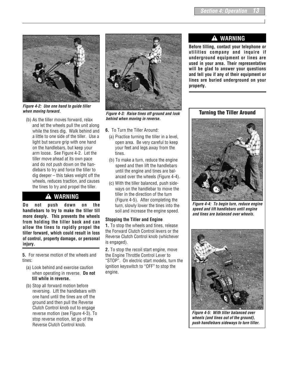 Warning | Troy-Bilt 664D-Pony User Manual | Page 13 / 40