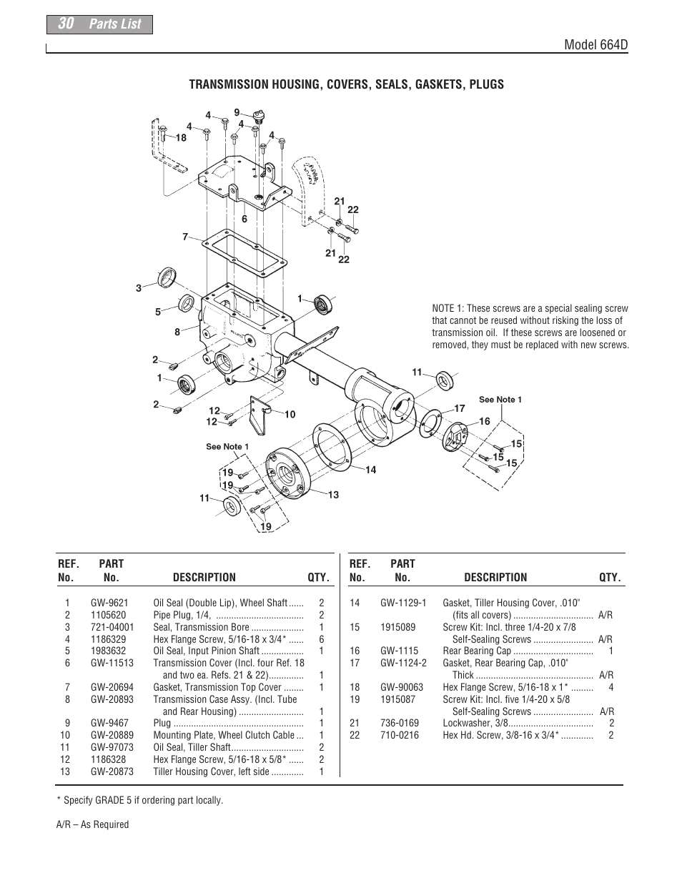 Parts list model 664d | Troy-Bilt 664D-Pony User Manual | Page 30 / 40