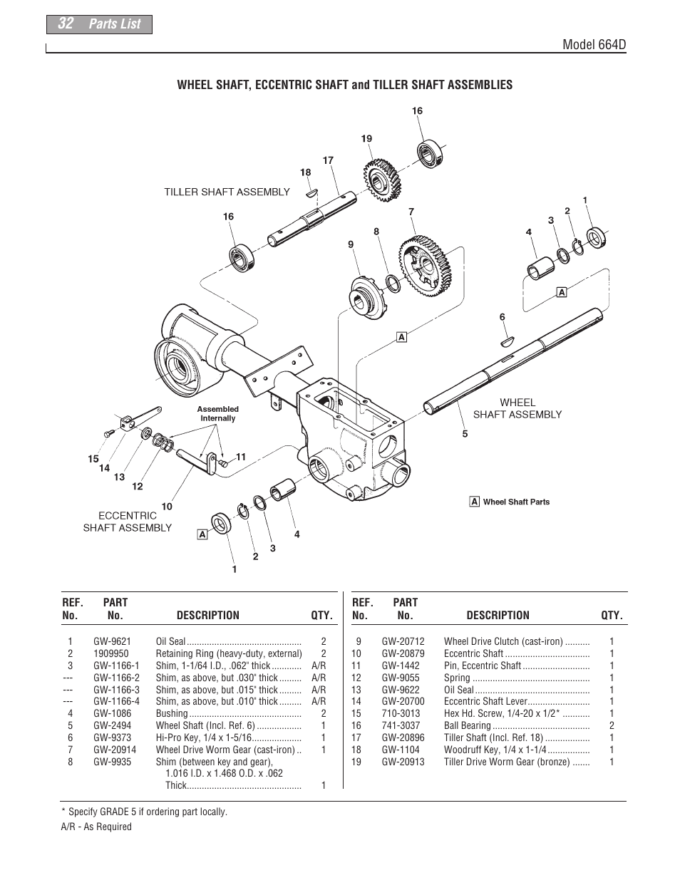 Parts list model 664d | Troy-Bilt 664D-Pony User Manual | Page 32 / 40