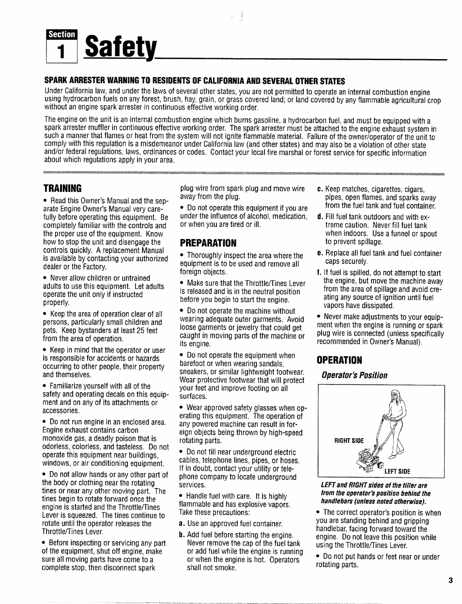 Training, Preparation, Operation | G safety | Troy-Bilt 12097 User Manual | Page 3 / 20