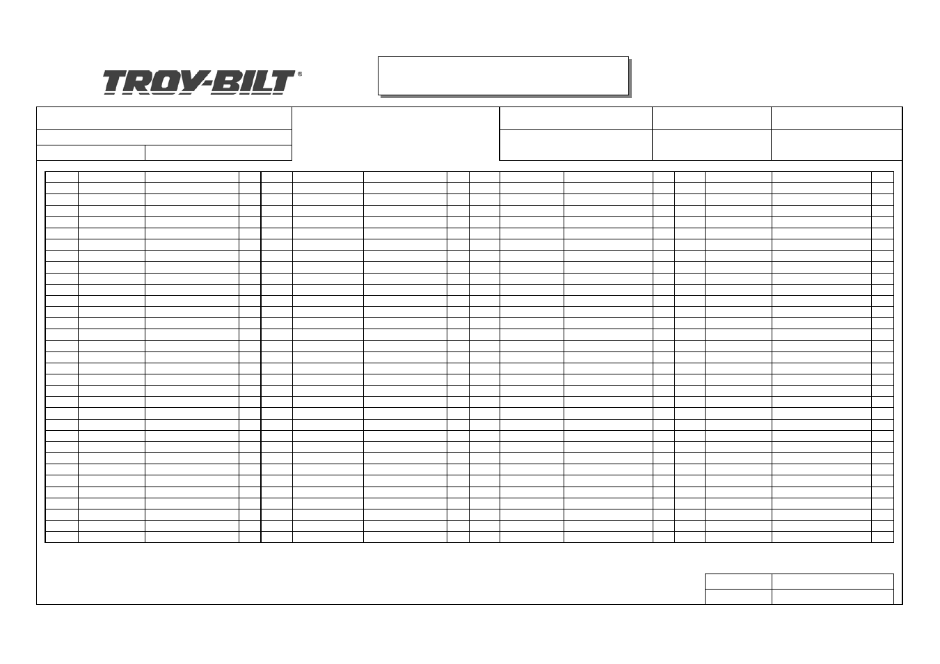 Service spare parts list, Model no. tb5018cc, Revised date | Date, Page | Troy-Bilt TB5018CC User Manual | Page 2 / 2