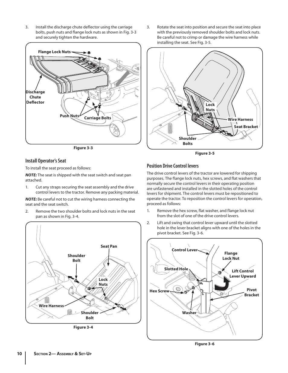 Install operator’s seat, Position drive control levers | Troy-Bilt RZT SERIES ZT42 User Manual | Page 10 / 76