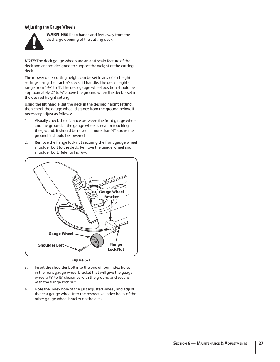 Adjusting the gauge wheels | Troy-Bilt RZT SERIES ZT42 User Manual | Page 27 / 76