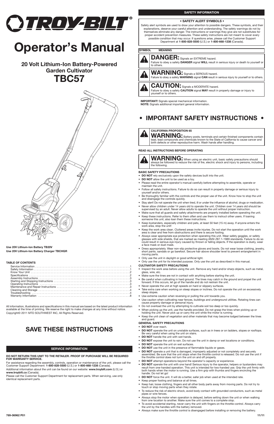 Troy-Bilt TBC57 User Manual | 8 pages