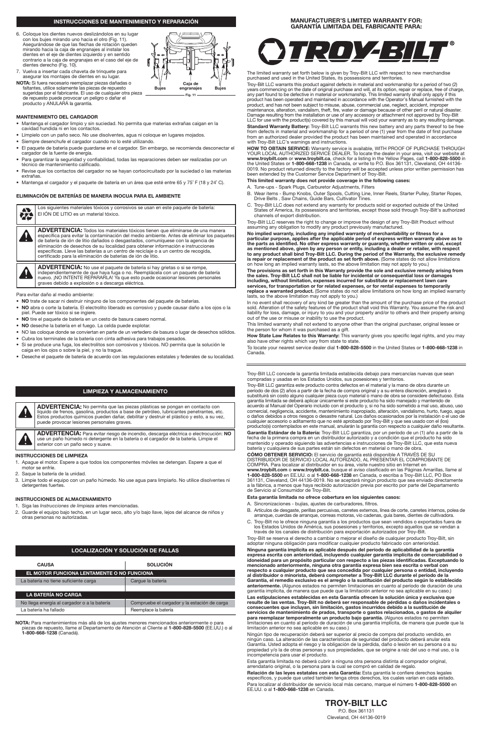 Troy-bilt llc | Troy-Bilt TBC57 User Manual | Page 8 / 8