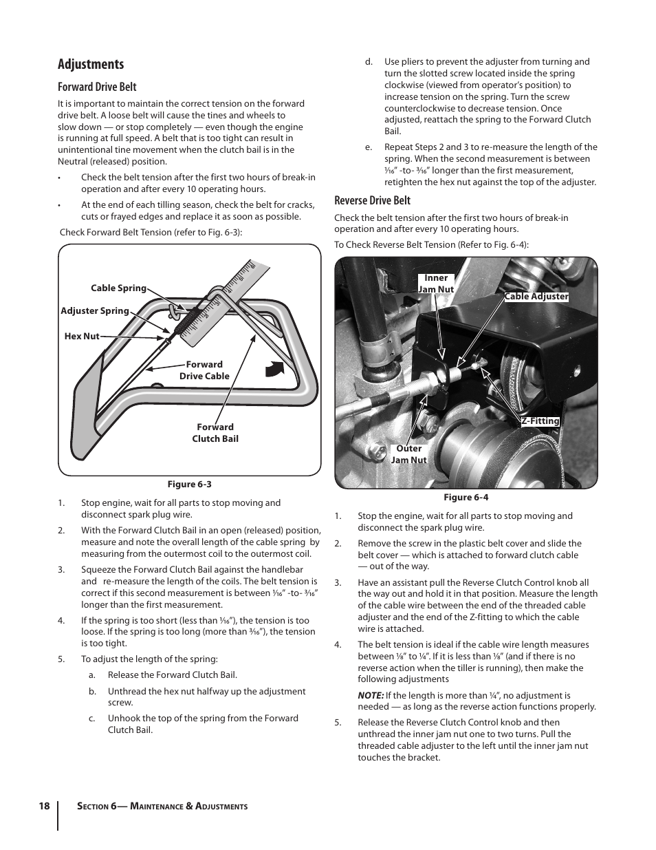 Adjustments, Forward drive belt, Reverse drive belt | Troy-Bilt 650 User Manual | Page 18 / 24