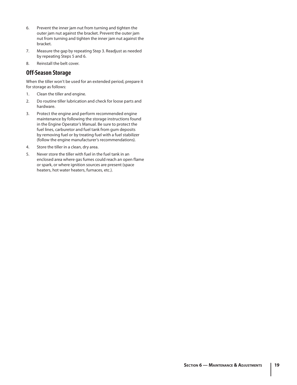 Off-season storage | Troy-Bilt 650 User Manual | Page 19 / 24