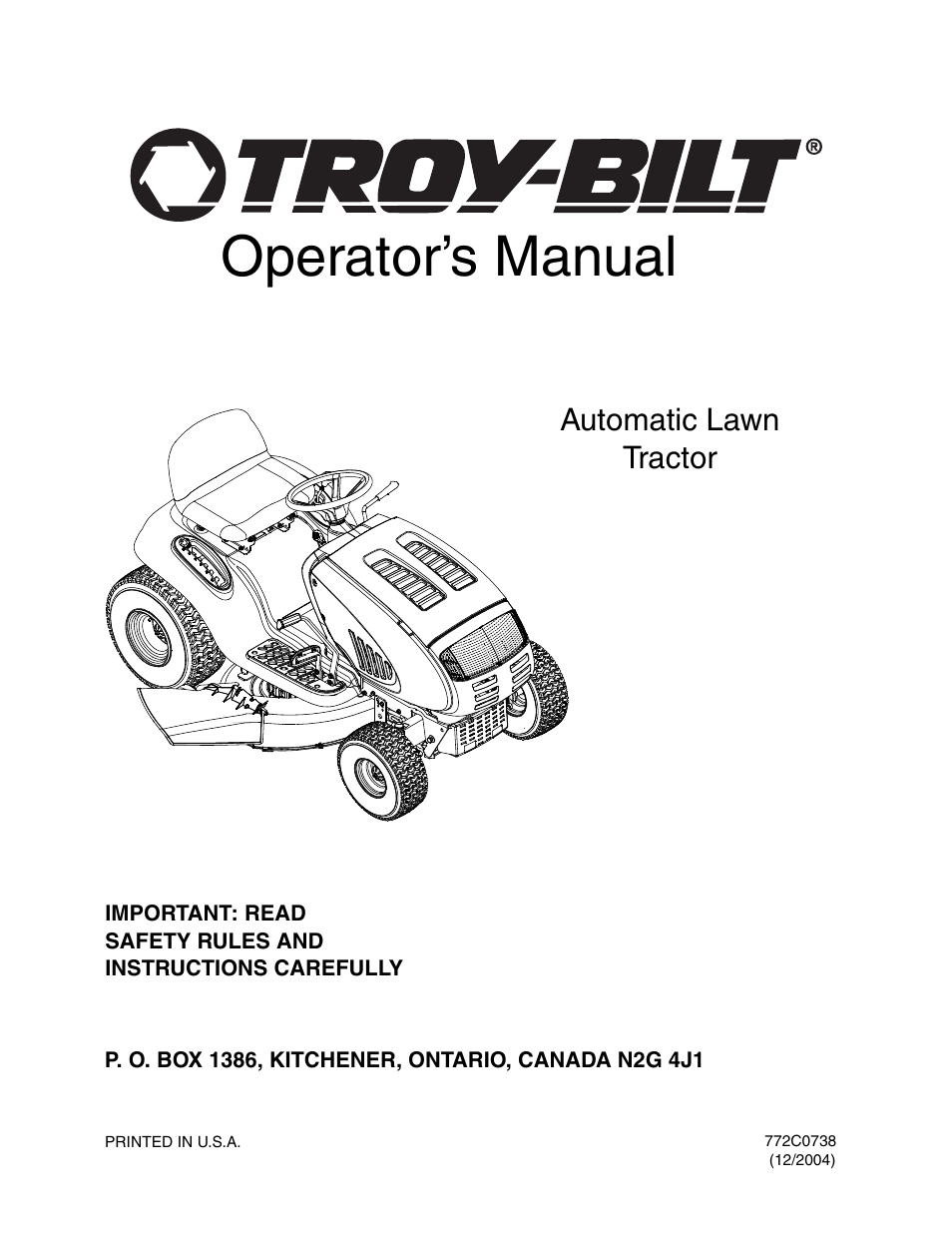 Troy-Bilt Automatic Lawn Tractor User Manual | 27 pages