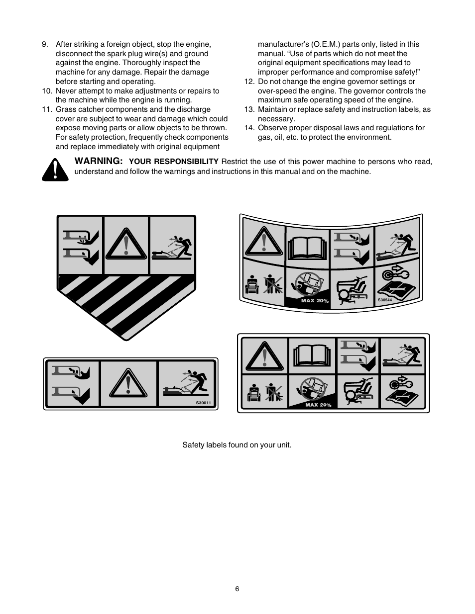 Warning | Troy-Bilt Automatic Lawn Tractor User Manual | Page 6 / 27