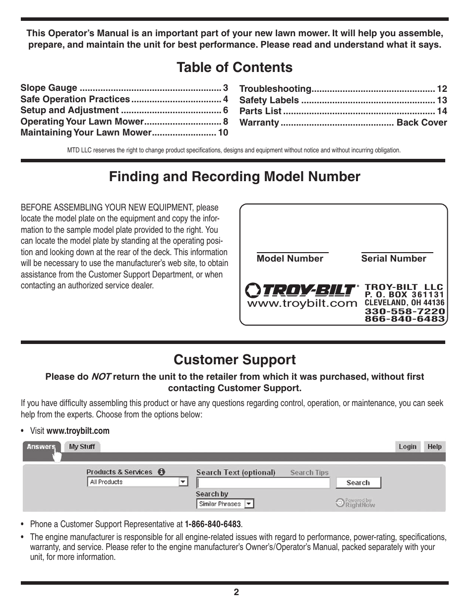 Troy-Bilt 429 User Manual | Page 2 / 16