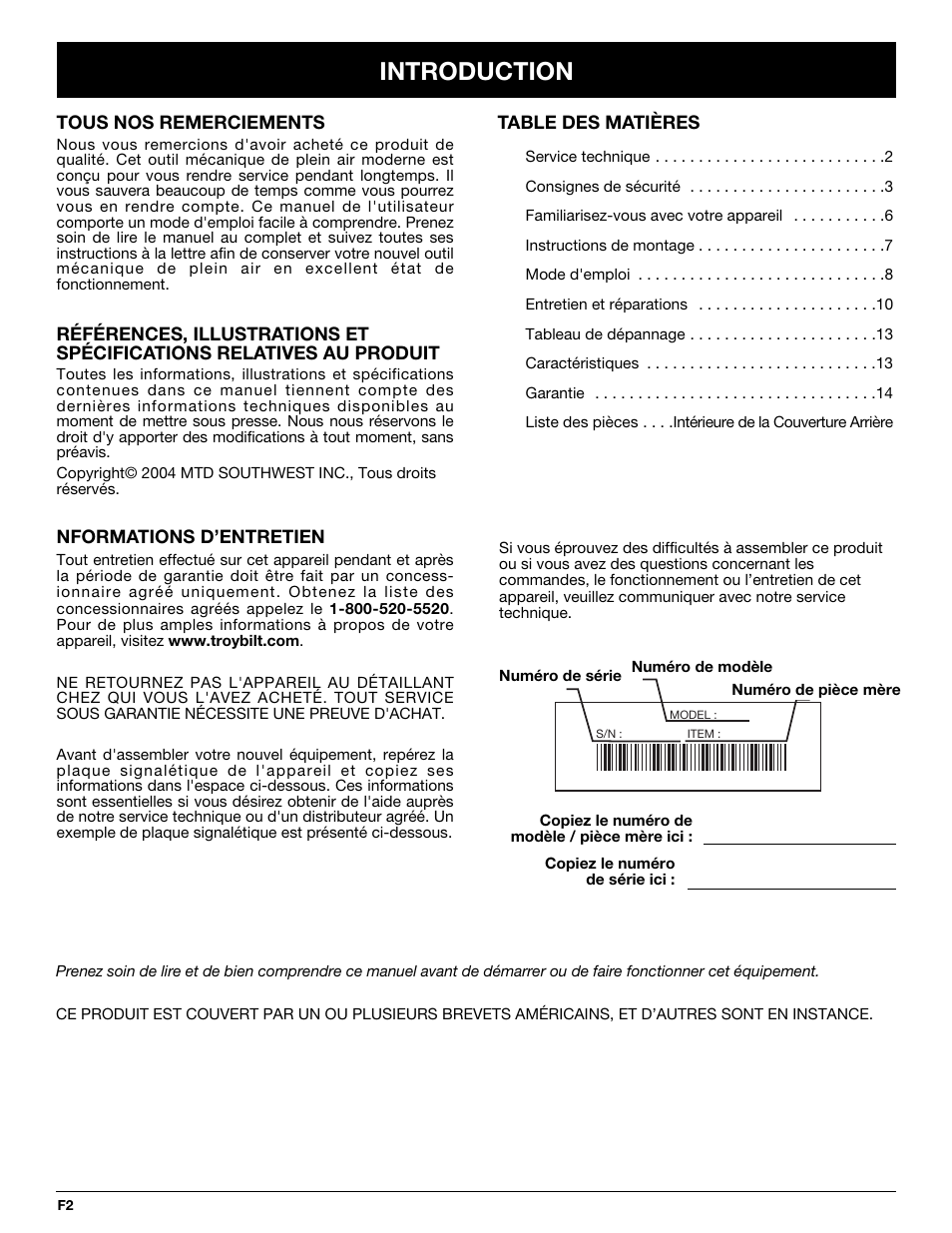 Introduction | Troy-Bilt TB50 User Manual | Page 16 / 48