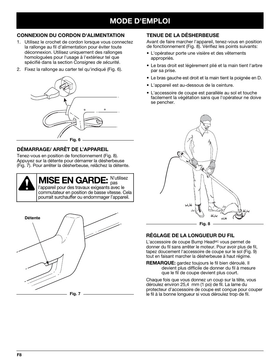 Mise en garde, Mode d'emploi | Troy-Bilt TB50 User Manual | Page 22 / 48