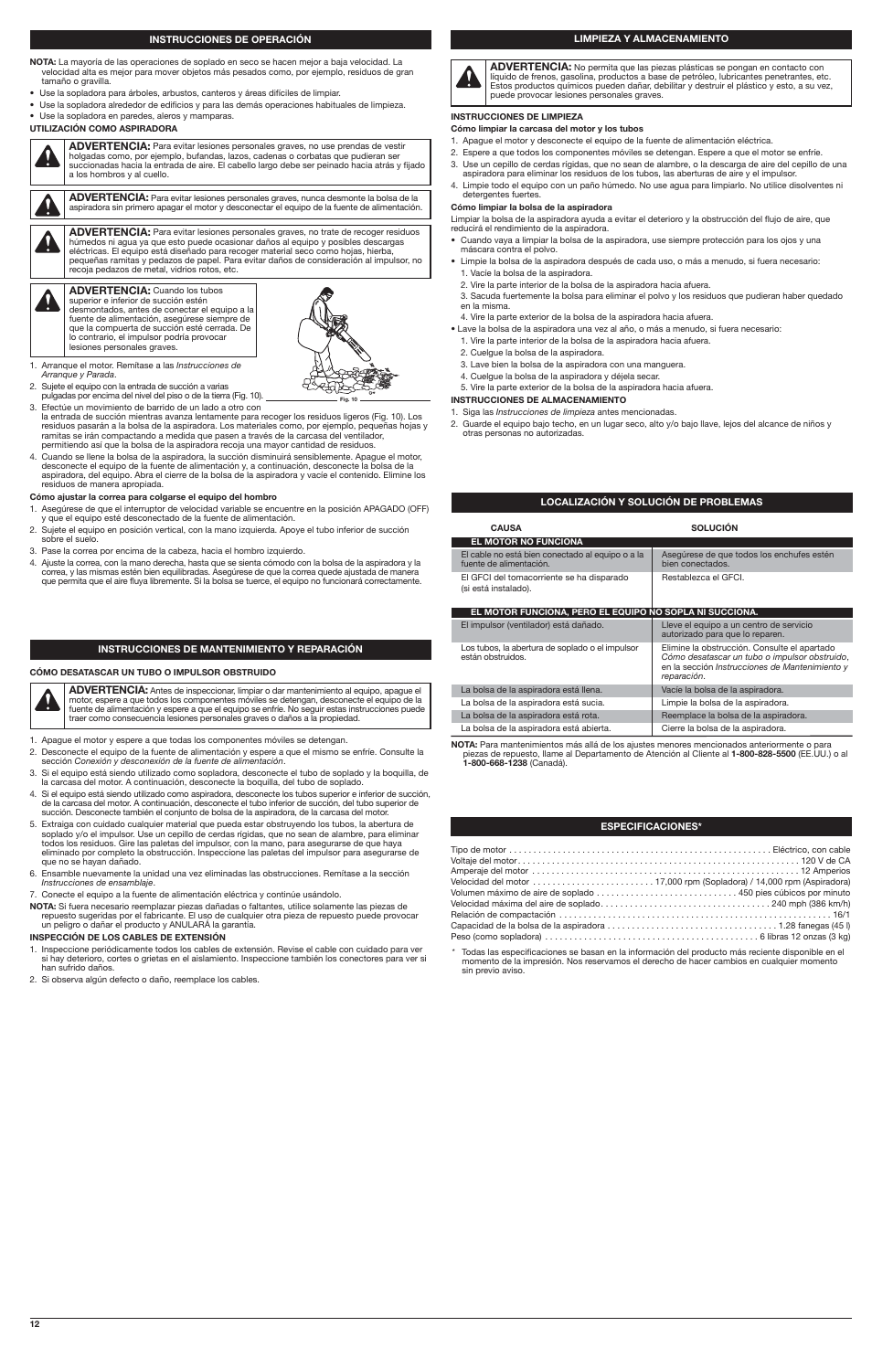 Troy-Bilt TB197BV User Manual | Page 12 / 16