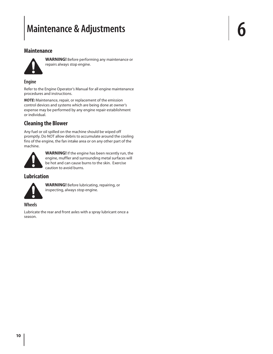 Maintenance & adjustments | Troy-Bilt TB672 User Manual | Page 10 / 24