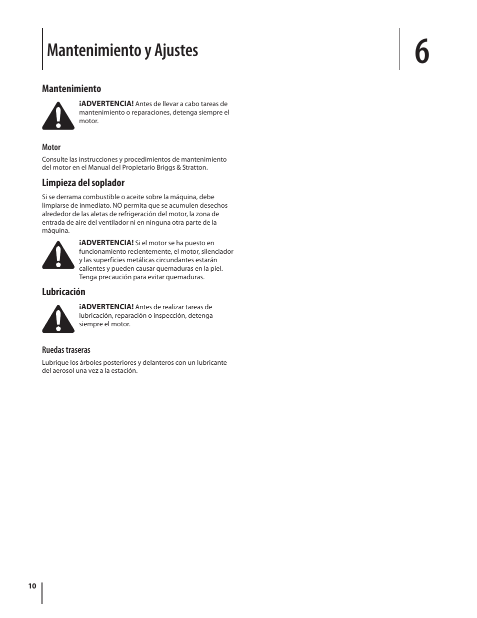 Mantenimiento y ajustes | Troy-Bilt TB672 User Manual | Page 22 / 24