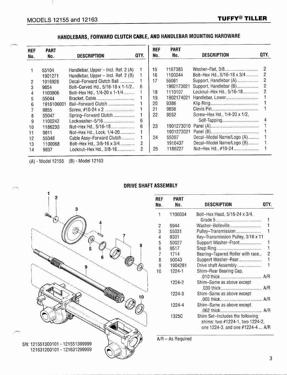 Drive shaft assembly | Troy-Bilt 12165 User Manual | Page 3 / 12